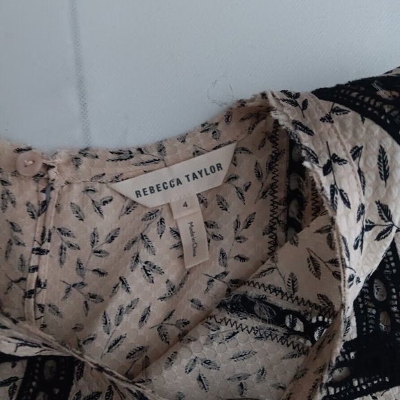 Rebecca Taylor Silk top Women's size 4 Raw Edge Short Sleeve Pleated Top - Picture 9 of 9